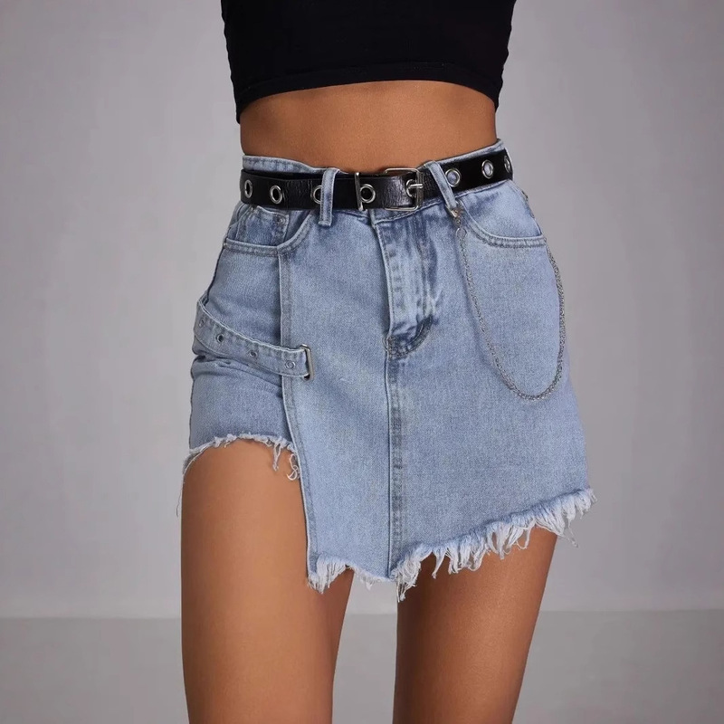 2026 Summer New European and American Style Denim Shorts Skirt High-Waisted Versatile Slim-Fit Skirt Pants Washed Denim Cross-Border