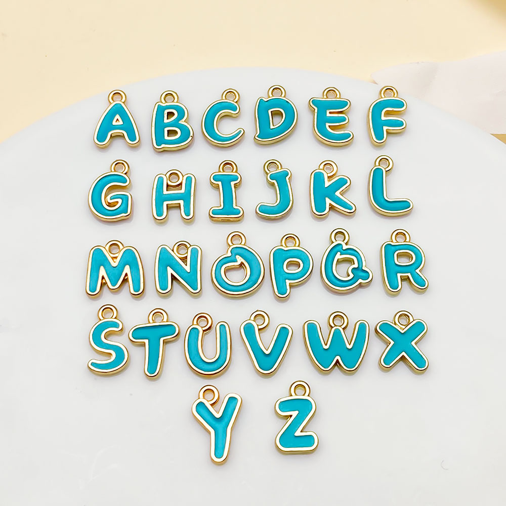 滴油卡通湖蓝色双面26个字母吊坠DIY手链项链钥匙扣挂件饰品配件