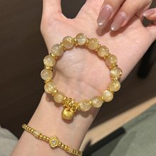 小红书爆款古法金色小胖福天然棉絮金发晶手串招财小福袋水晶手链