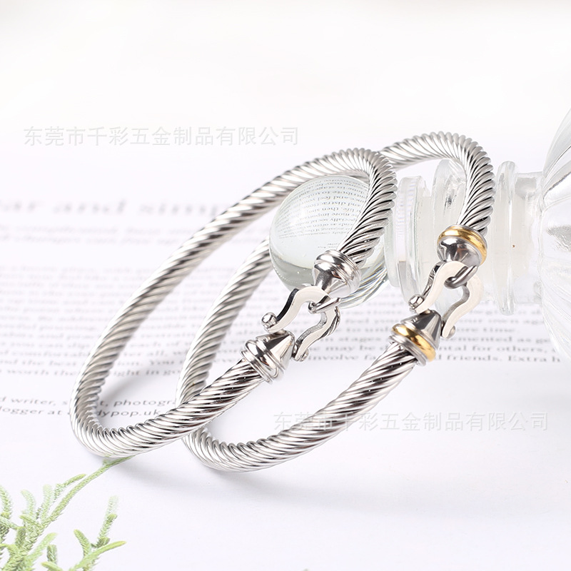 Classic Style Spiral Stripe Stainless Steel Bangle display picture 1