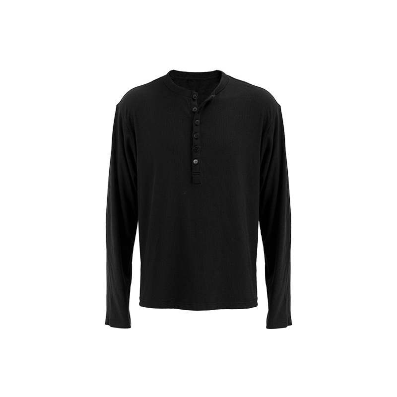 アメリカの半分のボタンの男性の怠惰な風のヘンリーの襟の長袖のtシャツの緩み感のドアの襟の襟は底のヘンリーのシャツの潮を打ちます。|undefined