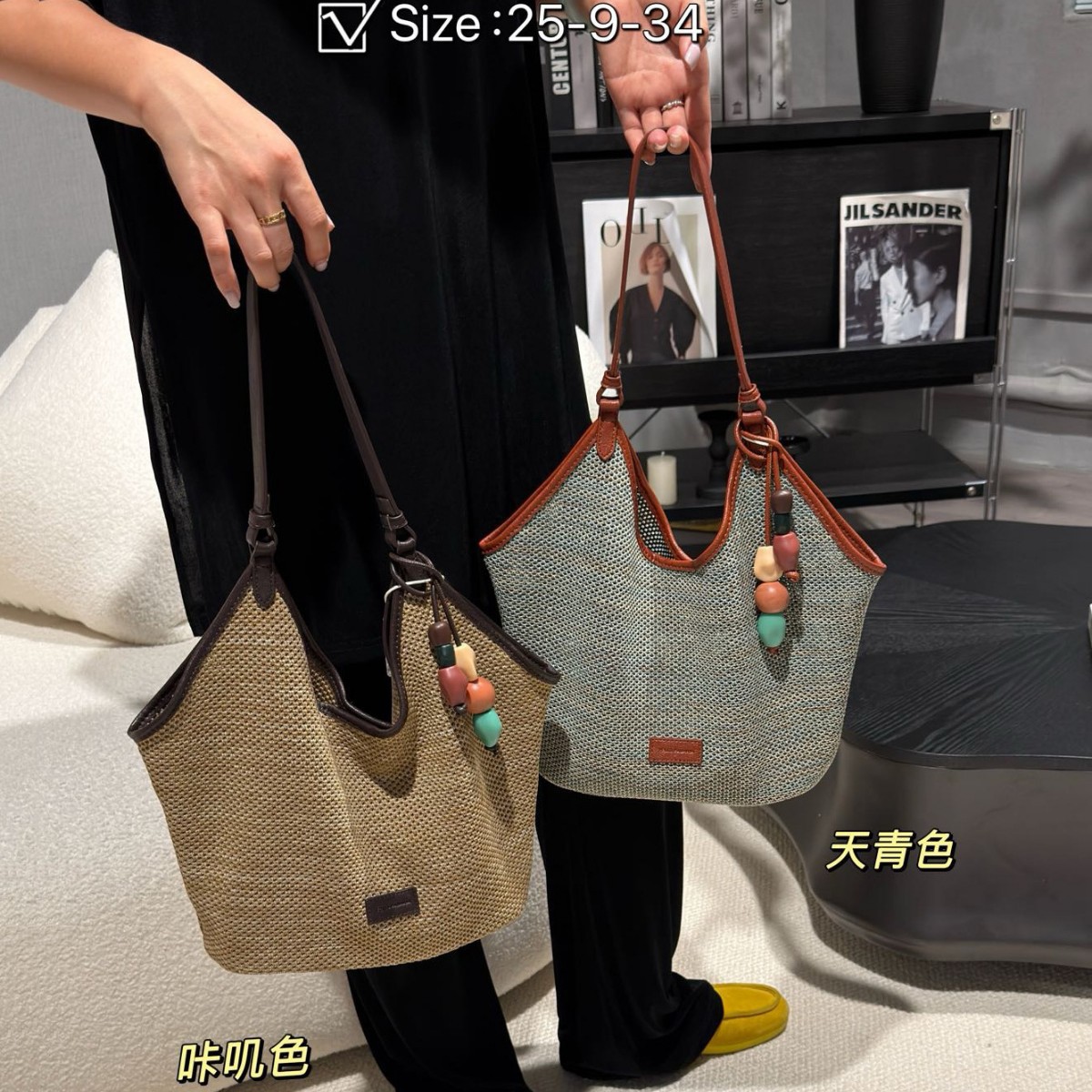 慵懒松弛感单肩包大包女大容量托特包通勤菜篮子度假沙滩包水桶包