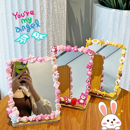 Creative diy cream glue mirror handmade material package wooden folding vanity mirror home dormitory mirror