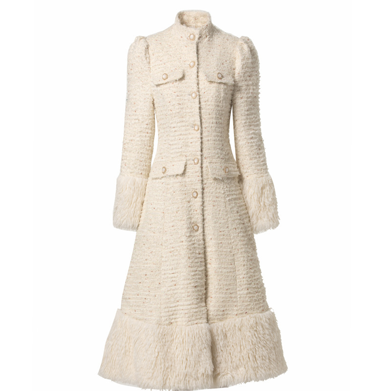 stand collar cotton warm single-breasted hair bubble tweed long coat coat European and American women's autumn and winter 2025 stand collar cotton warm single-breasted hair bubble tweed long coat coat European and American women's autumn and winter 2025