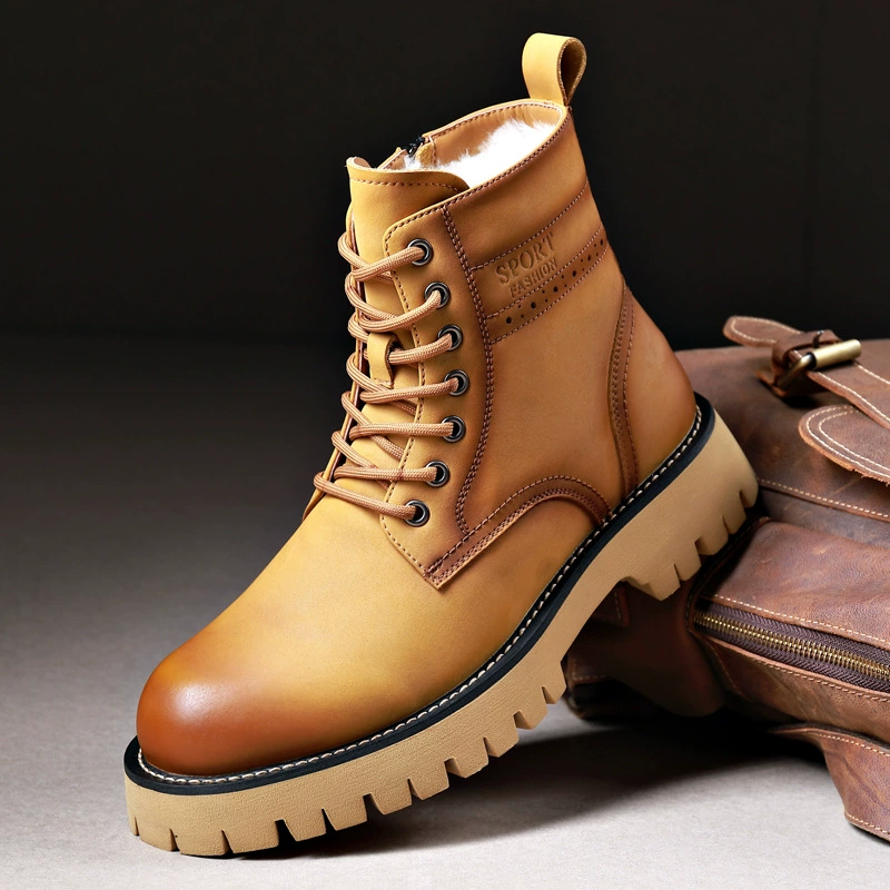 Martens, demi-season high fleece boots for leisure, genuine leather