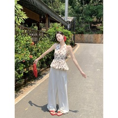 新しいノースリーブ V ネックホルター花柄ベスト女性の夏の痩身ホットガールトップ
