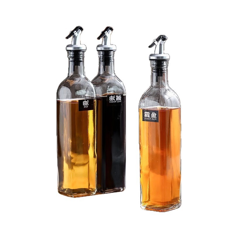 Botella de aceite de vidrio, botella de aceite de cocina doméstica, botella de aceite de oliva, botella de condimento, botella de aceite de oliva