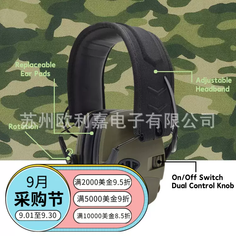 亚马逊爆款防噪音战术射击耳罩户外军迷主动降噪电子耳罩头戴式