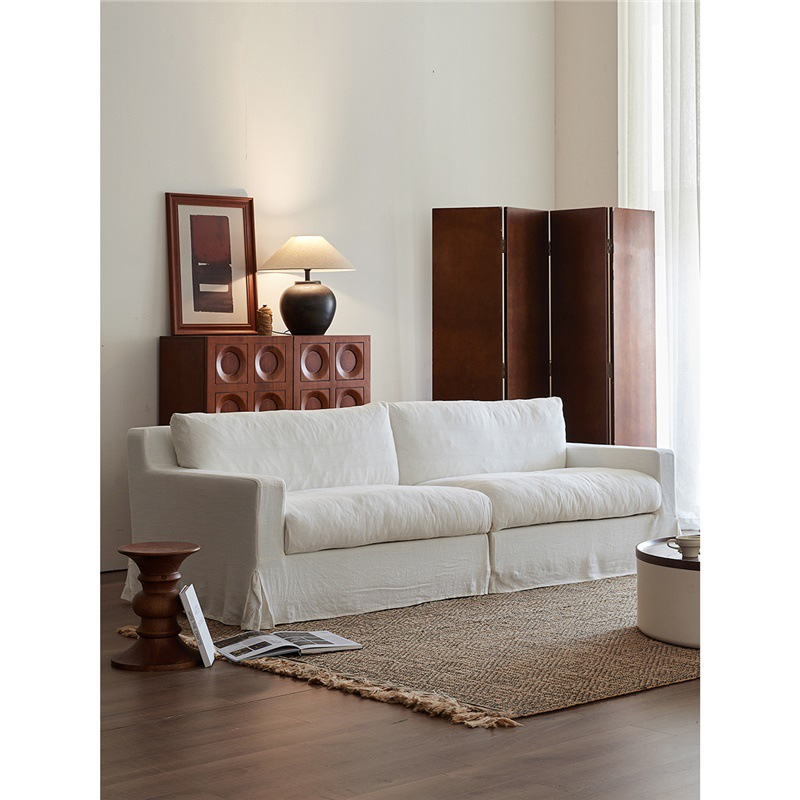 侘寂风棉麻布艺客厅日式沙发可拆洗白色北欧文艺复古亚麻民宿家具