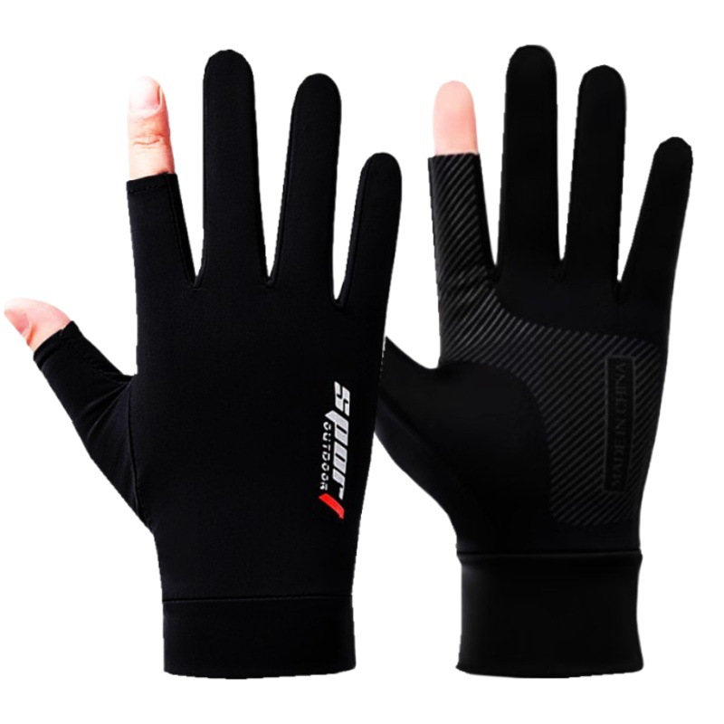Sunscreen gloves men's and women's ice silk summer ultra-thin Dew two-finger riding cycling driving rider take-out gloves wholesale