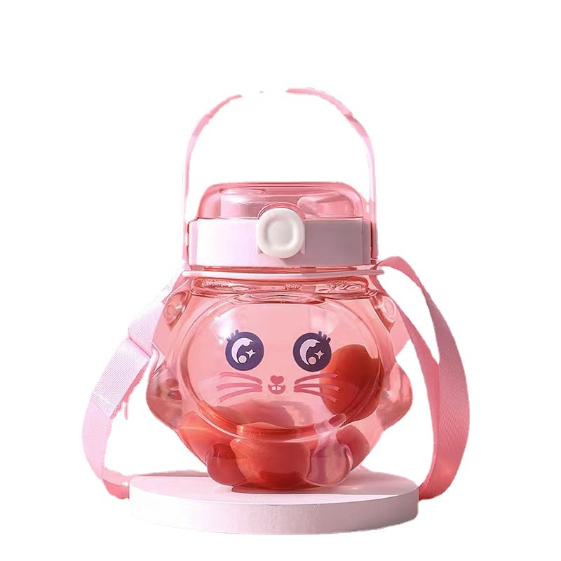 Mingtong nueva taza de agua de gran capacidad de la taza de paja del oso tetera taza de la muchacha de alto aspecto lindo plástico taza grande del vientre