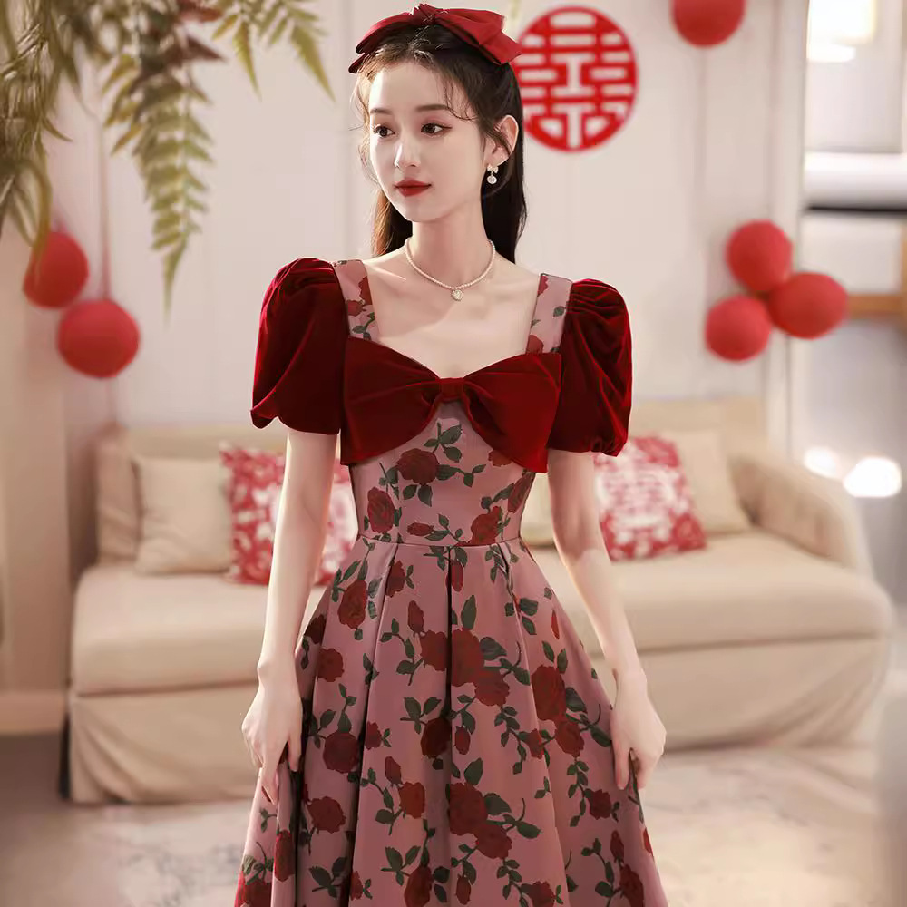 French-Style Toast Dress for Bride, Elegant Engagement and Registration Ceremony Dress, 2026 High-End Wedding Toast Dress