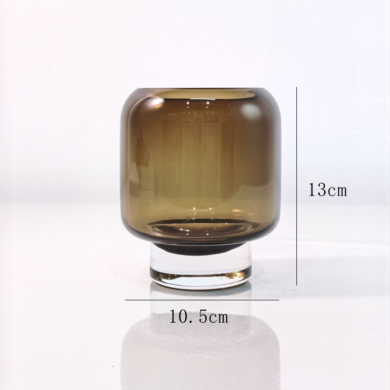 Vaso de vidrio gris nórdico vertical sala de estar mesa de comedor transparente arreglos de flores secas modelo de sala de decoración de vasijas de vidrio