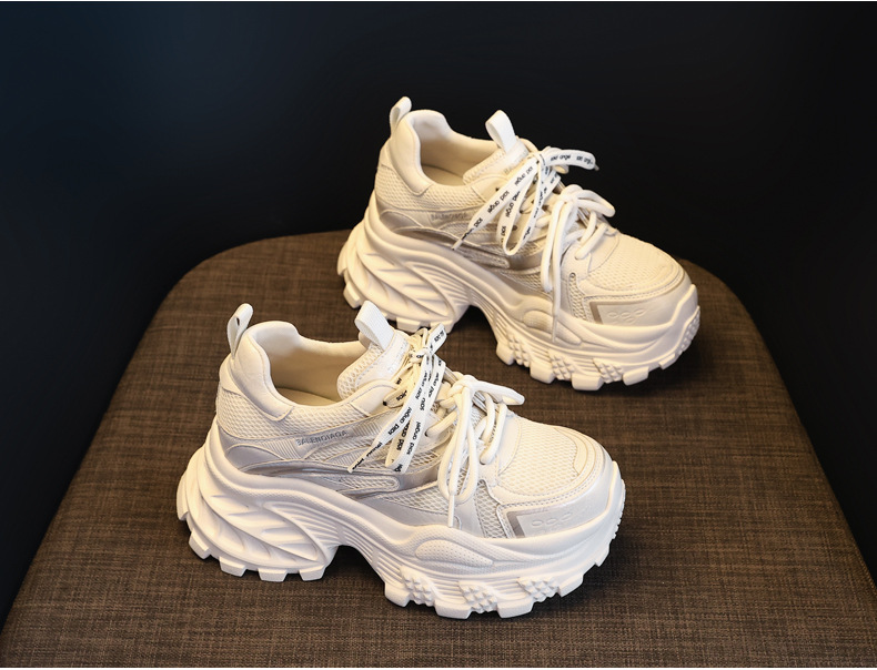 Giày sneaker nữ đế dày chunky lưới thoáng khí tăng chiều cao — màu be chi tiết 4