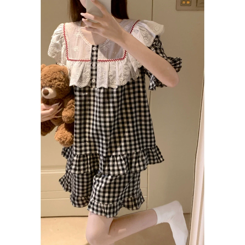 Cute fresh breathable shorts, trousers, pijama, Korean style, loose fit, with short sleeve