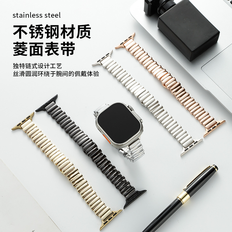 Compatible with Apple Watch bands, irregular metal butterfly clasp, iWatch 987 stainless steel SE band.