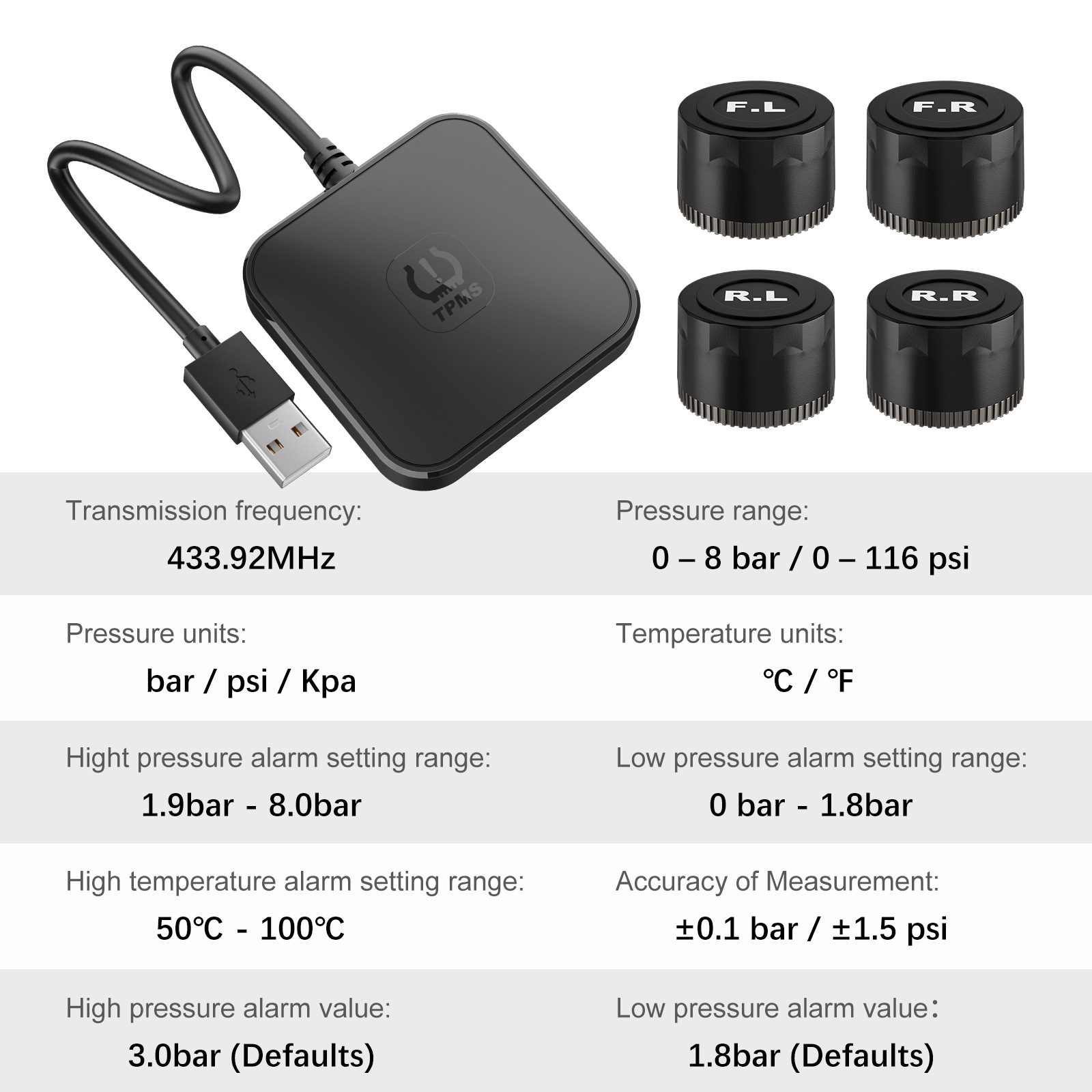 Car USB Tire Pressure Monitoring System for Android Car Navigation Large Screen, Dedicated Android Tire Pressure Monitor, Cross-Border Tpms