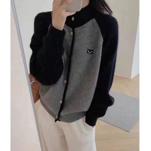 Languid Contrast Color Crew Neck Knit Cardigan Fashion Autumn/Winter New Design Trend Comfy Soft Wool Sweater Outerwear