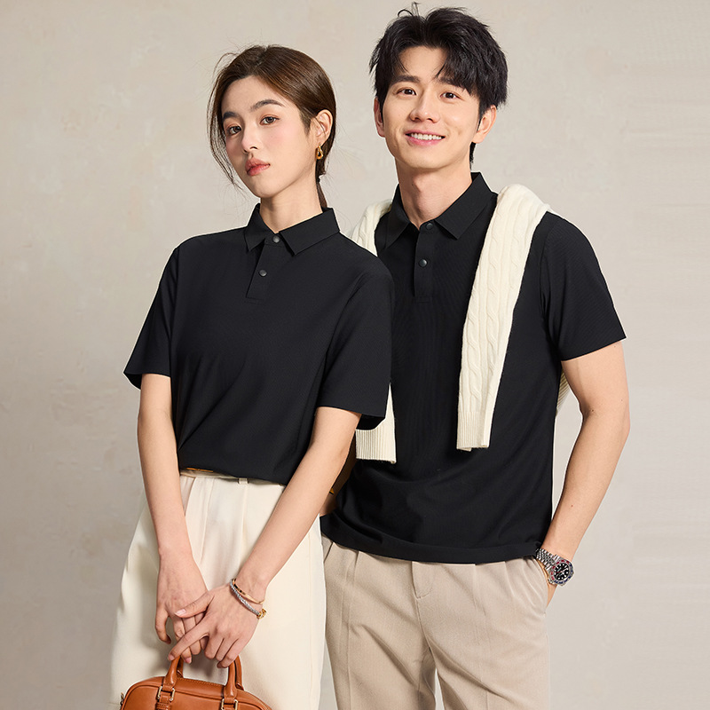 25 Summer Ice Silk Breathable Polo Shirt Men's Corporate Printed Work Clothes Advertising Shirt Printed Lapel Short Sleeve Women's