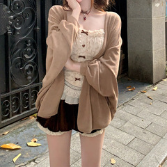 焦糖玛奇朵 氛围感吊带上衣开衫花苞短裤套装女秋季新品两件套潮