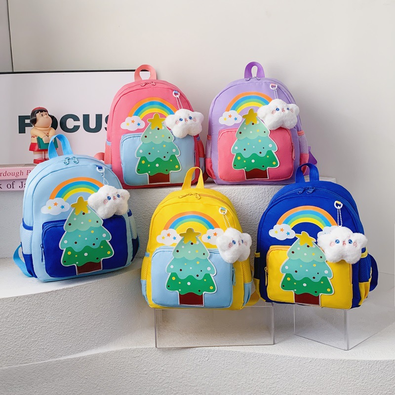 Cartoon Kindergarten mochila de bebé viaje ligero mochila arco iris para niños y niñas colgante de nubes mochila para niños