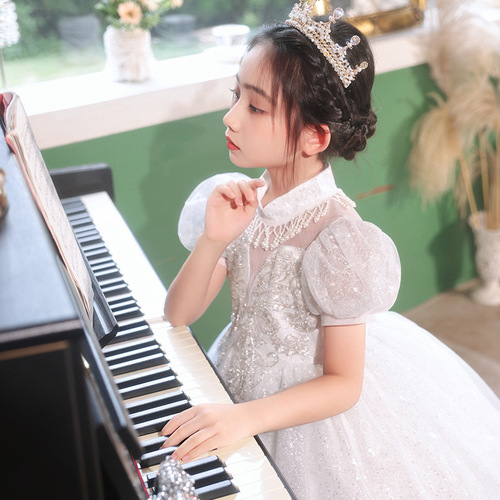 Children's dress princess skirt 2024 summer new children's clothing girl child high-end dress skirt little girl piano performance dress