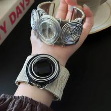 欧美中古小众夸张编织水晶镶嵌绕金属线开口手镯个性百搭手链手环