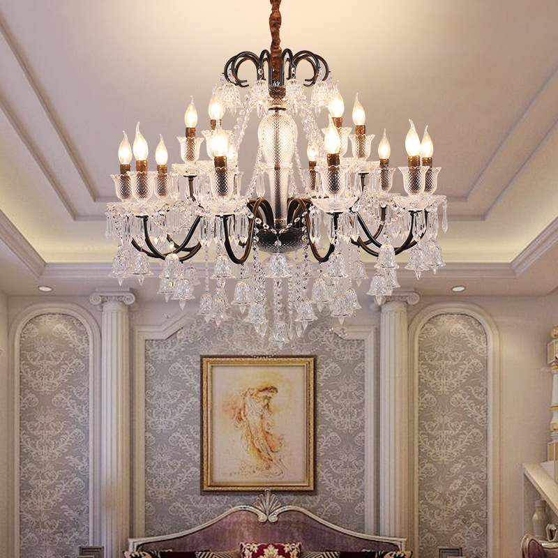 Living Room Chandelier Restaurant Lamp American Retro Crystal Chandelier Villa Restaurant Grand Black Chandelier Hotel Café Lamp