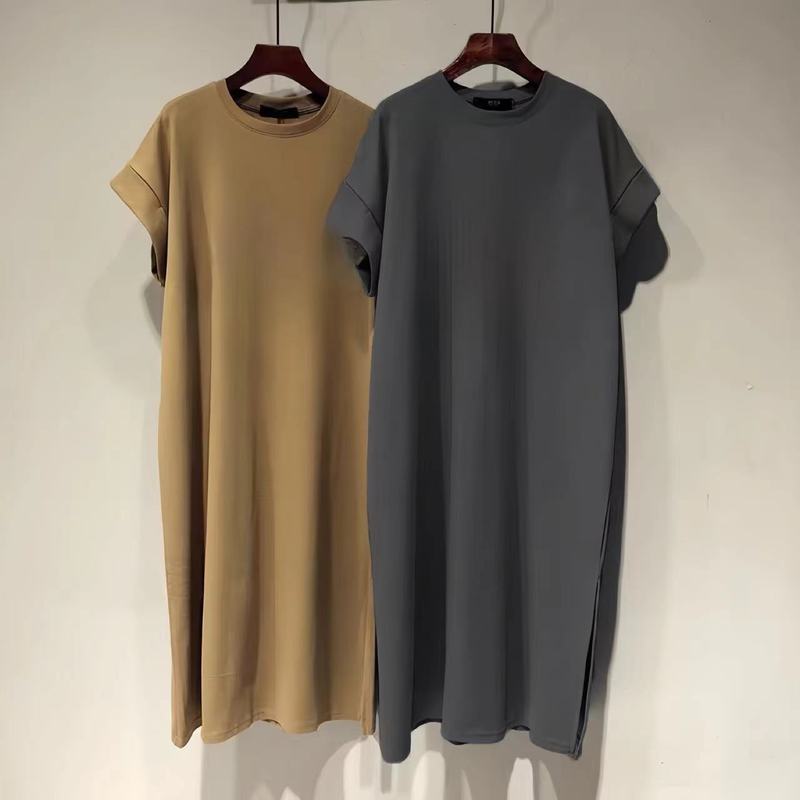 Short-sleeved T-shirt dress Women's Summer Mid-length Over-the-knee Casual Long Skirt plus size Fashion T-shirt Pure Cotton Clothes
