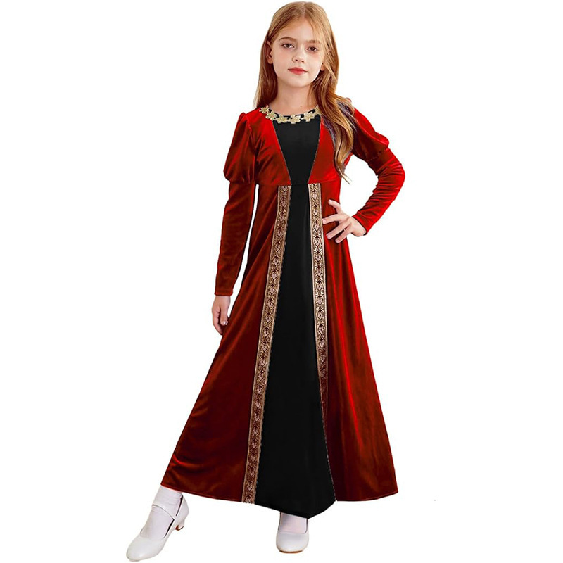 Medieval Renaissance Girl Halloween Cosplay Party Costume Princess Long Sleeve Dress Prom