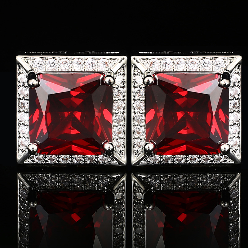 Cross-border square crystal cufflinks Swarow zircon light luxury women's shirt cuff sapphire sleeve studs