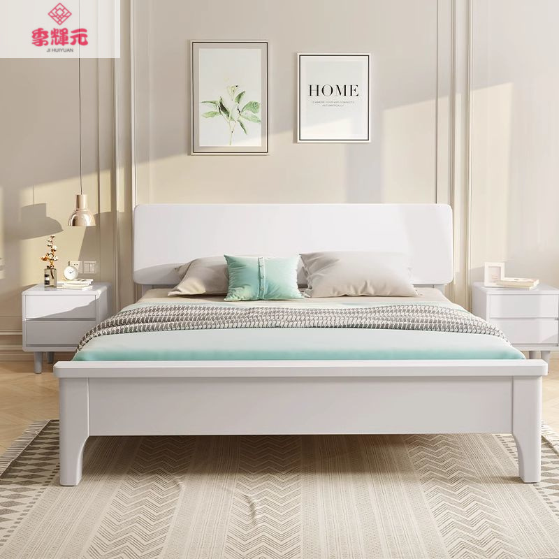 Nordic Solid Wood Bed Modern Light Luxury Style Double Bed 1.5 Single Bed High Box Storage Rental Home Master Bedroom 1.8