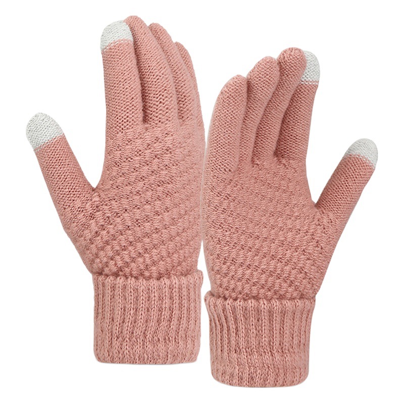 Cross-border gloves for men and women fleece-lined thickened outdoor sports cycling knitted touch screen wool winter warm gloves wholesale