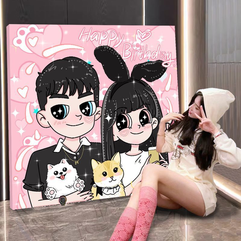 闺蜜情侣动漫装饰画星蝶公主手绘钉制卡通形象结婚订婚生日礼物