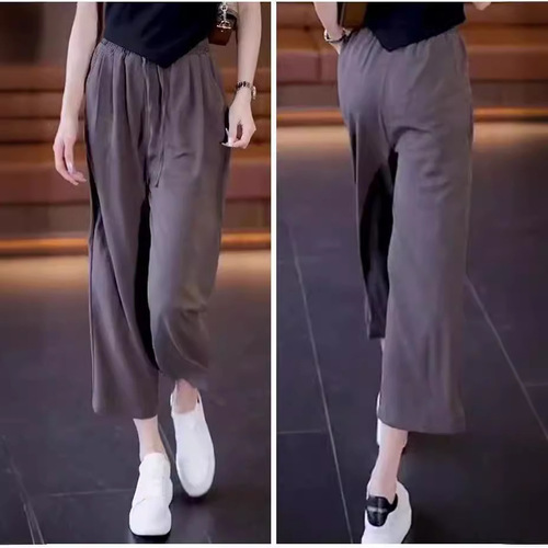 Spring and Summer New Ice Silk Eight-Inch Wide Leg Pants with a Relaxed and Leisurey Look, Manufacturer Direct Sale, One Piece per Order