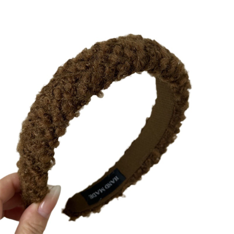 Faixa de cabeça de lã de pelúcia xadrez outono e inverno fada beleza alto sentido alto caveira topo peludo rosto lavagem grampo de cabelo faixa de cabeça acessórios para cabelo_voghion.com