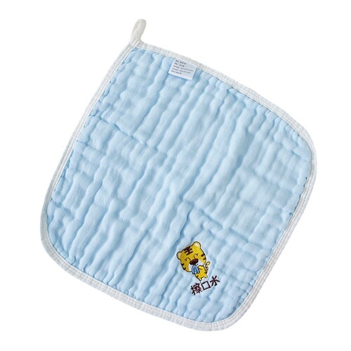 Wholesale cartoon tiger embroidered square towel cotton baby baby gauze six-layer saliva towel kindergarten face towel