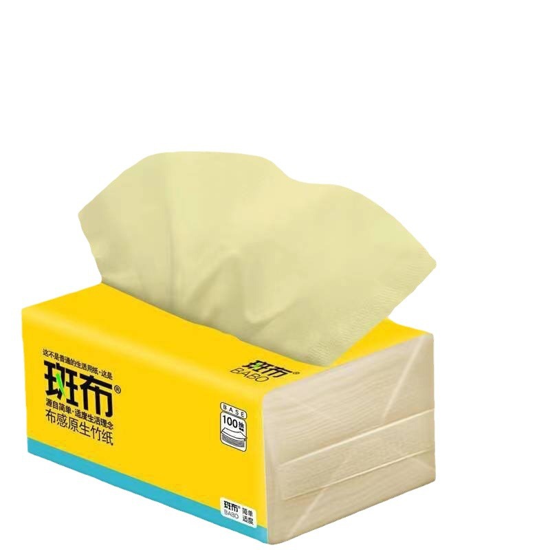 斑布抜紙100抽出24包地色竹パルプ家庭用ナプキンティッシュ紙無香トイレットペーパー卸売り箱