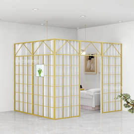 美容院屏风隔断墙养生馆美容店床免打孔可移动客厅L型铁艺装饰帘