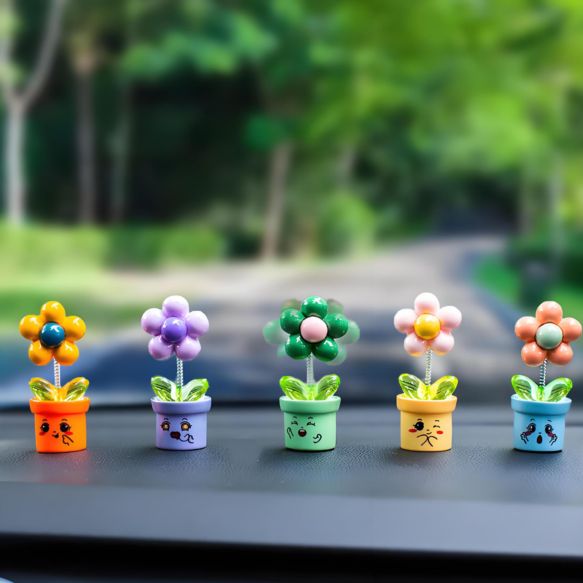 2024 nuevas celebridades de Internet sacudiendo la cabeza, flores de arco iris, lindos adornos de automóviles, consola central de coche, joyas de girasol, swing