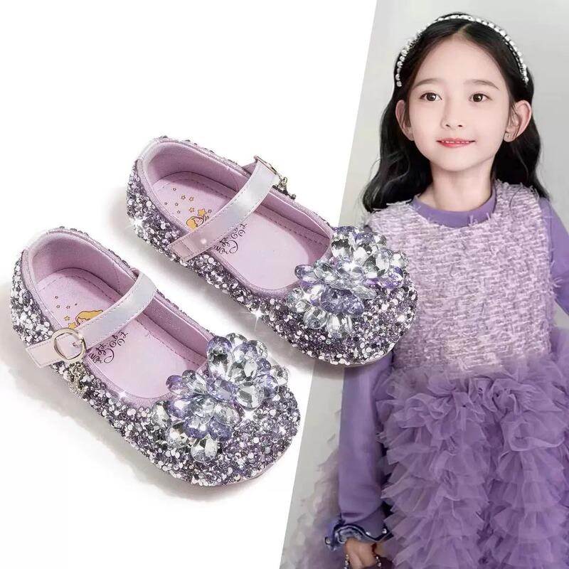 Girls Princess Shoes 2025 New Children's Shoes Crystal Shoes Spring and Summer Small Leather Shoes Girls Shoes Baby Shoes Soft Sole