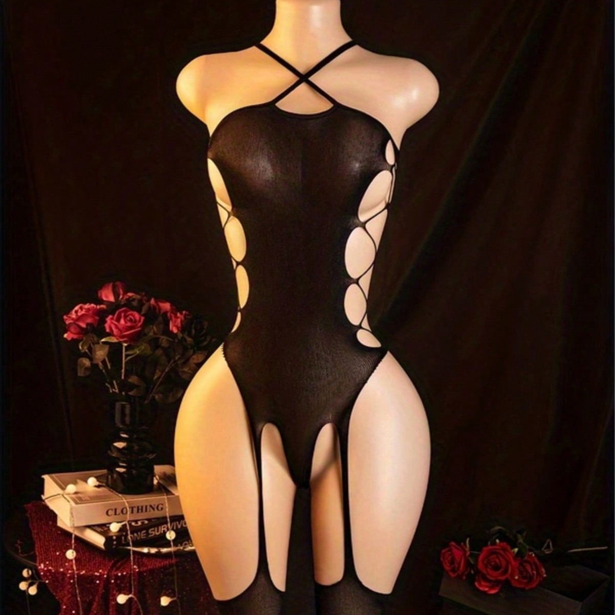 Sexy Lingerie One-Piece Stockings Black Stockings Open Crotch Temptation Men and Women Bed Mood Uniform Full Body Fishnet Stockings