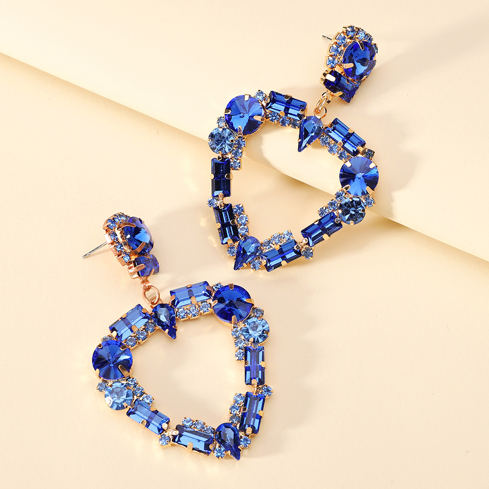 Glass Inlay Material Chandelier Earrings Classification 1 Pair Fashion Heart Shape Rhinestone Glass Hollow Out Women's Chandelier Earrings