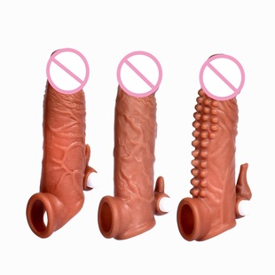 Men's Penis Sleeve Locking Collar Lengthened Thickened Crystal Sleeve Particle Vibrating Mace Adult Products Factory