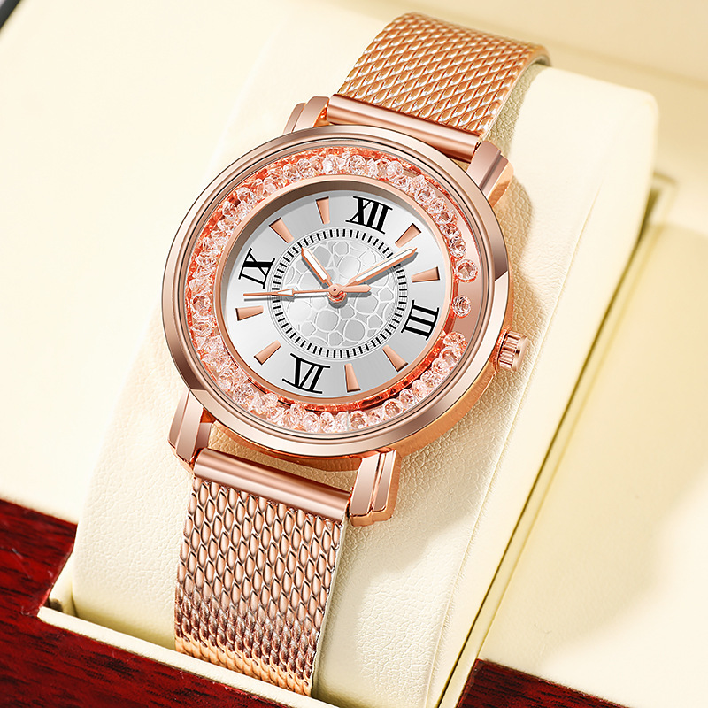Montre à Quartz pour femmes, nouvelle maille en plastique avec perles de sable à la dérive_voghion.com