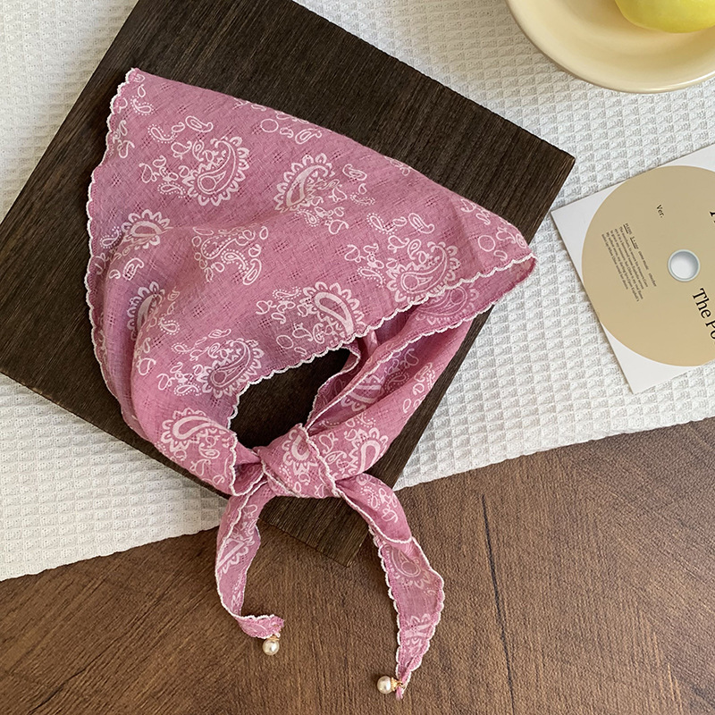 Bufanda triangular, cintura, nuevo estilo, protección para el cuello, bufanda pequeña, colgante de perlas, bufanda de seda, bolsa de flores con sentido avanzado, pañuelo en la cabeza, cinturón para el cabello al por mayor