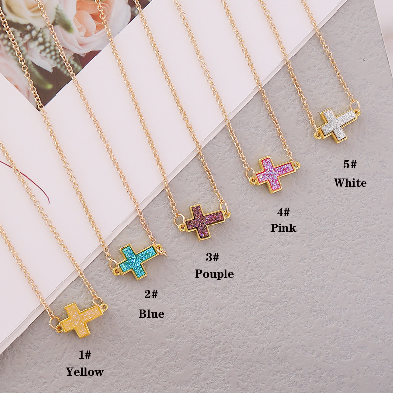 new retro multicolor cross pendent alloy necklace