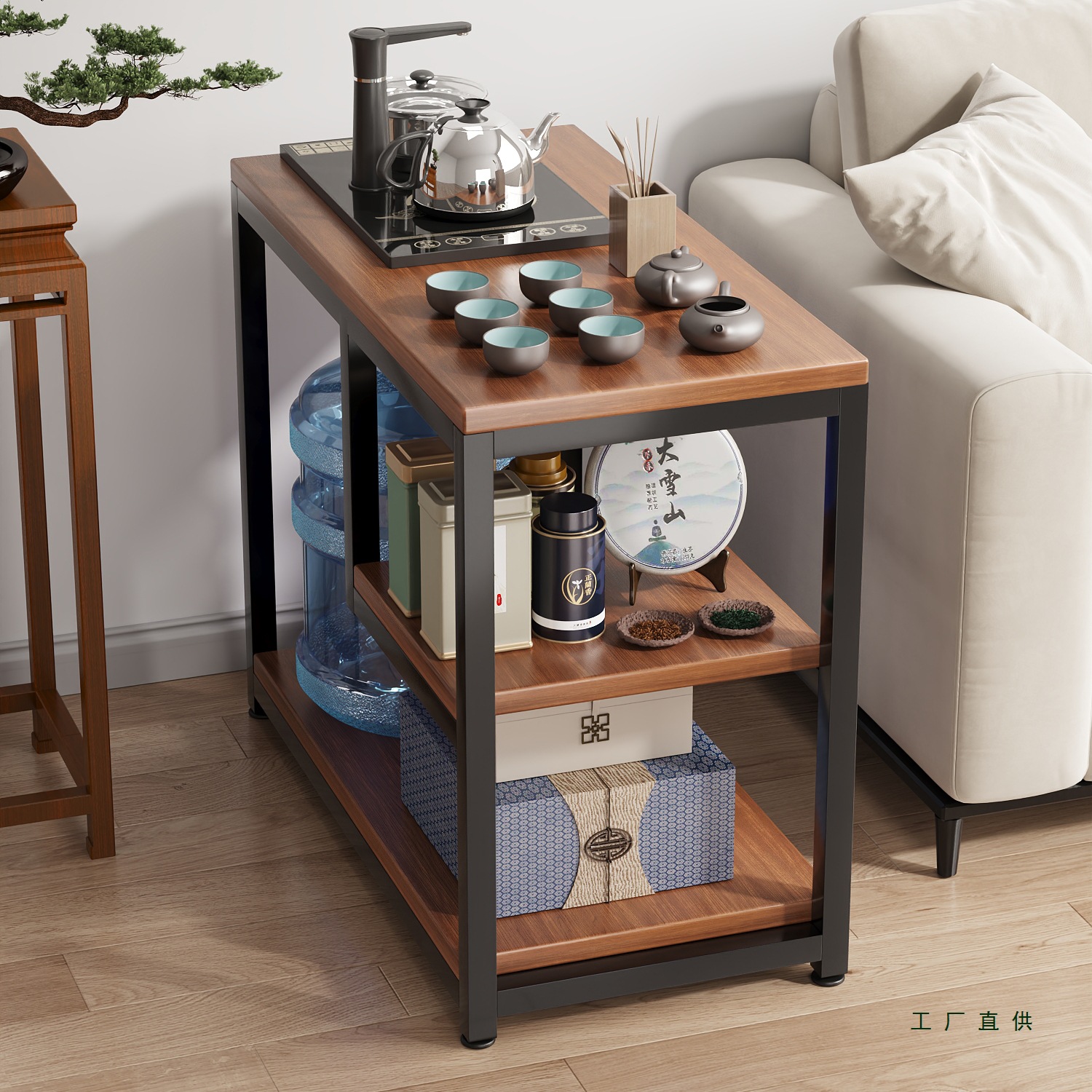 Tea Table, Household Small Tea Table, Living Room Sofa Side Cabinet, Movable Coffee Table, Tea Cabinet, Storage Rack Table