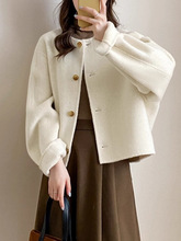 新款双面羊毛大衣短款小个子大袖子廓版加厚羊绒双面长毛保暖外套