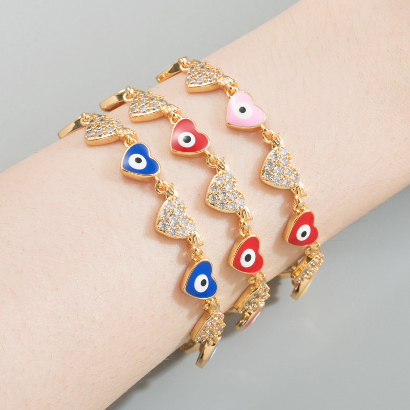 Fashion Heart Shape Copper Bracelets Enamel Inlay Zircon Copper Bracelets